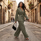 Xylos - Completo Donna Elegante: Blazer Drappeggiato e Pantalone a Gamba Larga