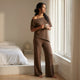 Zoryn - Knit Loungewear Set, Ribbed Two-Piece, Off-Shoulder Comfort